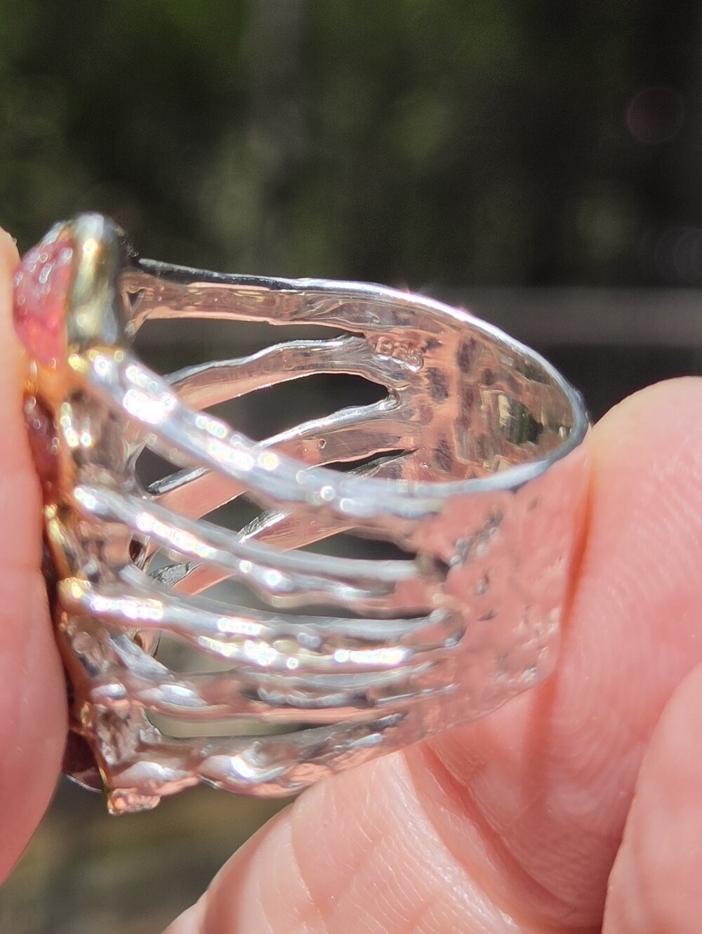Tourmaline Natural Multi Color Sterling & Gold Finger Cuff Sz7 - Picture 8 of 8